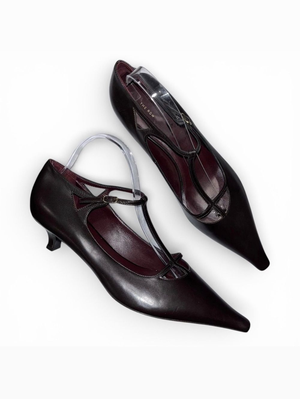 The Row Cyd Brown Calfskin Mary Jane T-Strap Kitten Heel Pumps EU 41 US 11 ⚪️